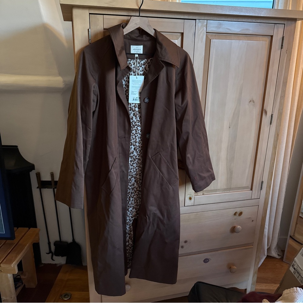 Sezane Brown Coat with Leopard Lining - Picture 2 of 6